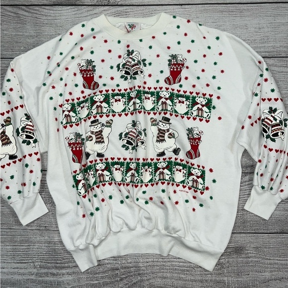 Vintage Sky Lite By Nutcracker USA Made 90s Christmas Puff Paint Sweatshirt - Picture 1 of 12